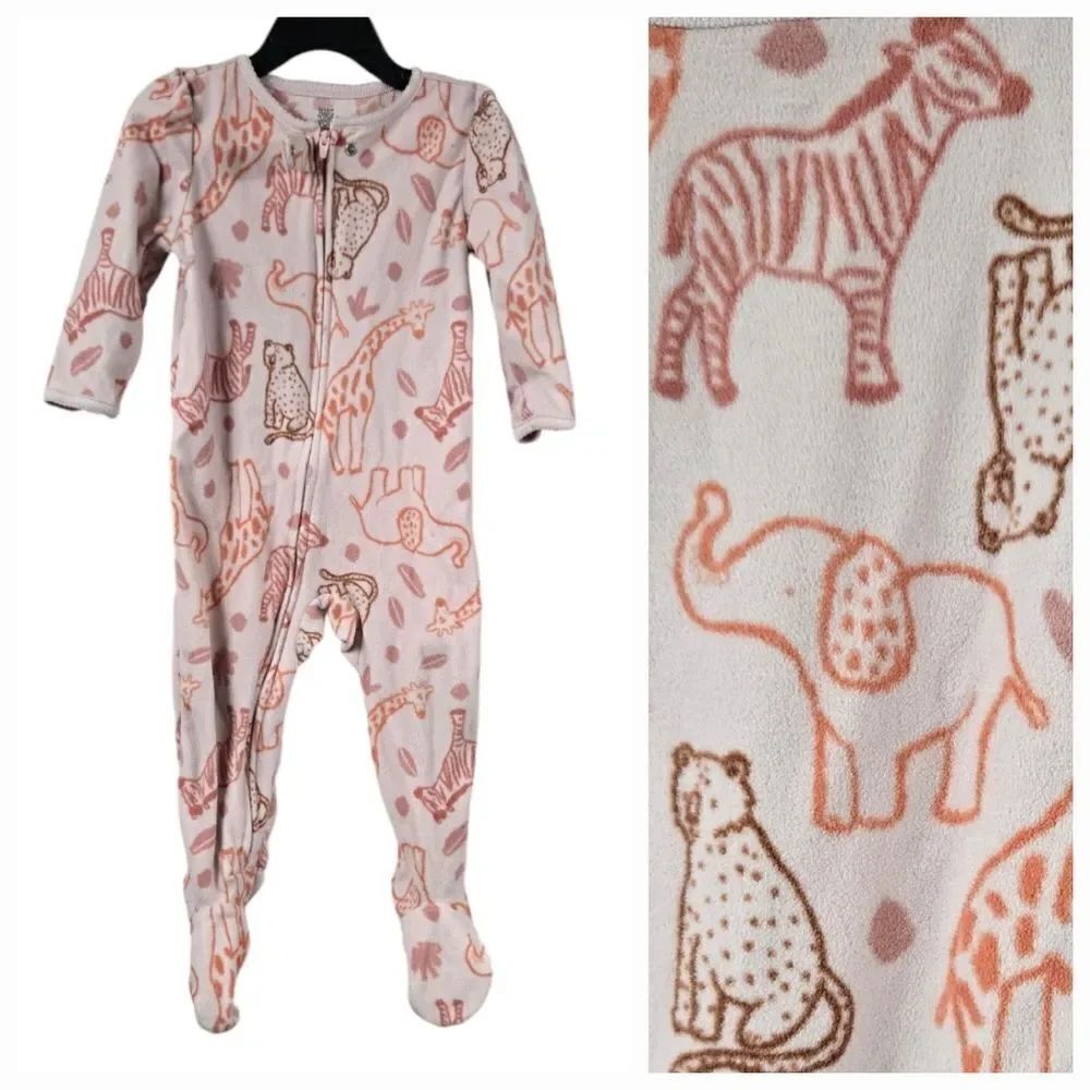 Carter's Girls 18M Pink Animal Print 1-Piece Fleece Footie PJs Sleep Play Pajama